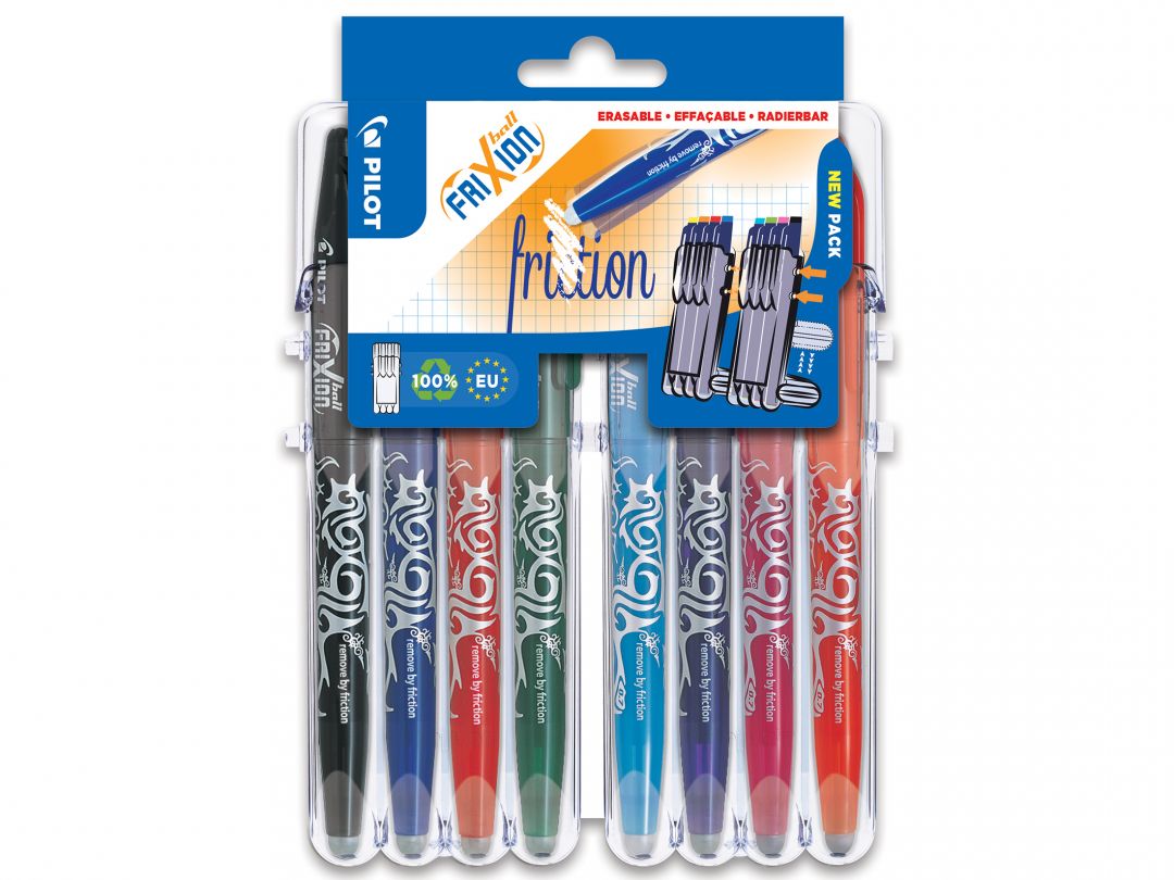 Set2Go 8 sztuk - FriXion Ball 0.7 - Długopis żelowy - Czarny, Niebieski, Czerwony, Zielony, Jasnoniebieski, Fioletowy, Różowy, Pomarańczowy - Medium
