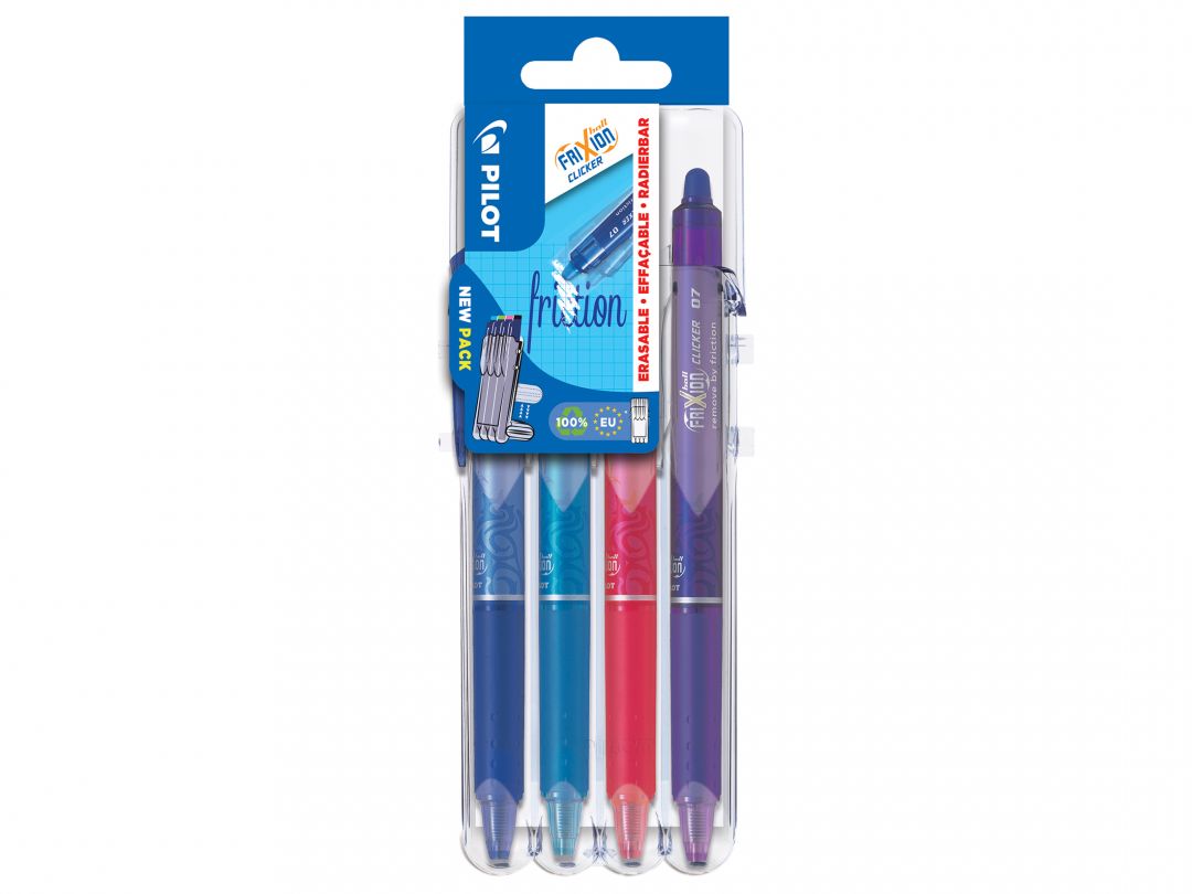Set2Go 4 sztuk - FriXion Ball Clicker 0.7 - Długopis żelowy - Niebieski , Różowy, Fioletowy, Jasnoniebieski - Medium