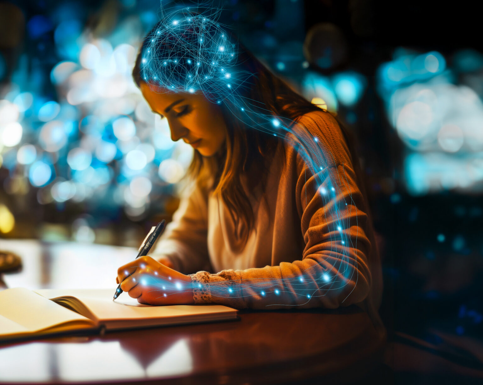 Young woman writing by hand in a notebook, illustrating the cognitive benefits of handwriting